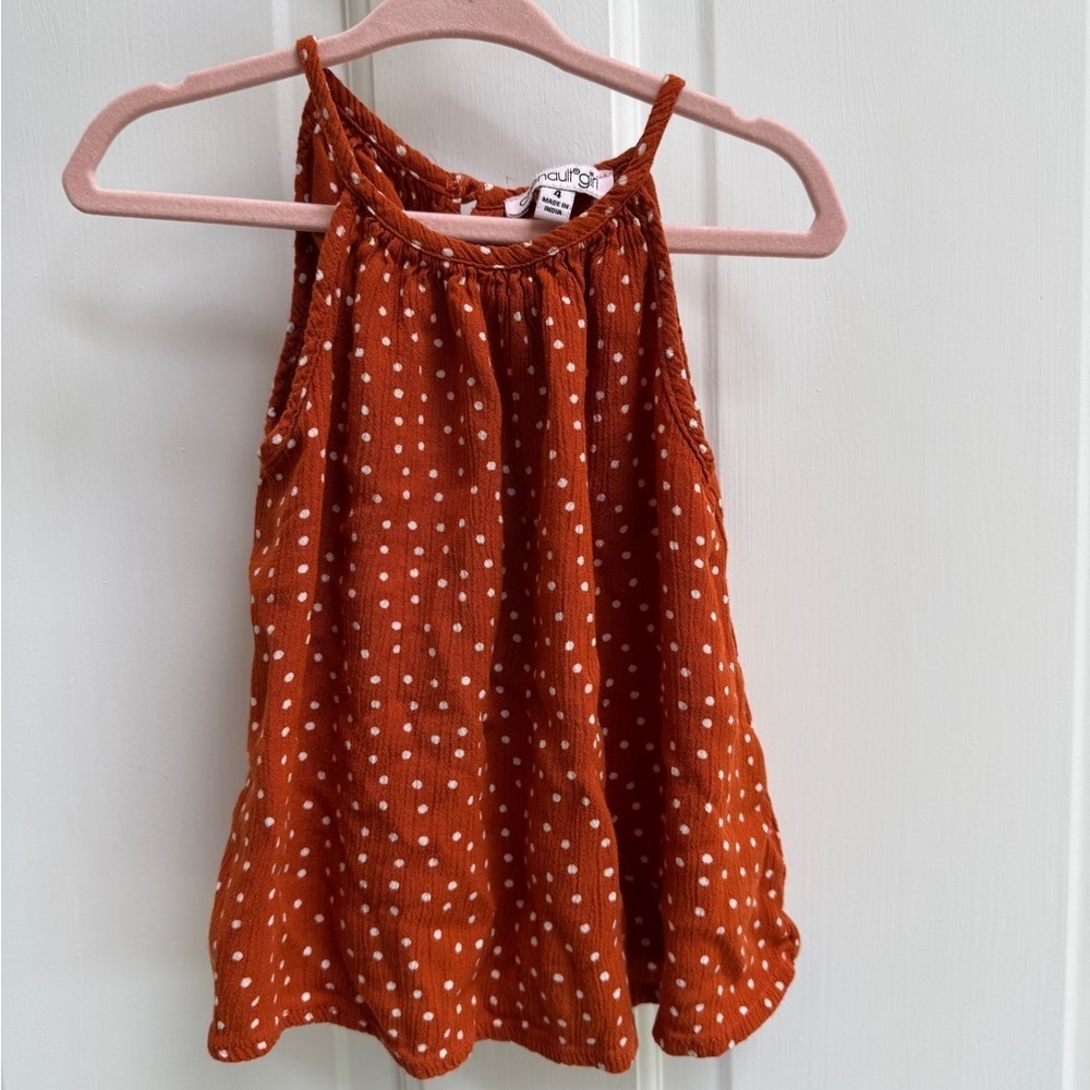 NWOT Chenault Girls Size 4 Burnt Orange Polka Dot Halter Blouse Shirt Top